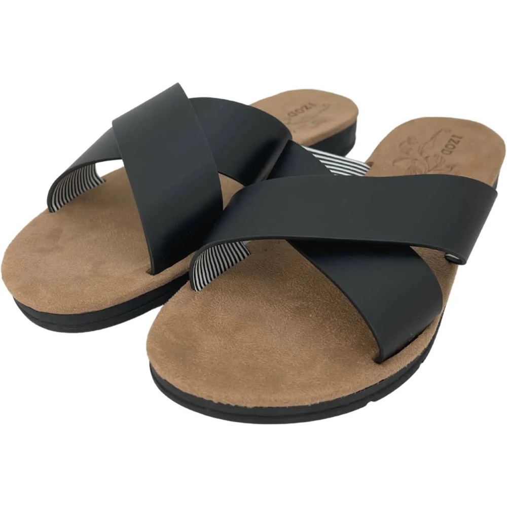 Izod Black Alyssa Slide Sandals slip on cross strap 6.5